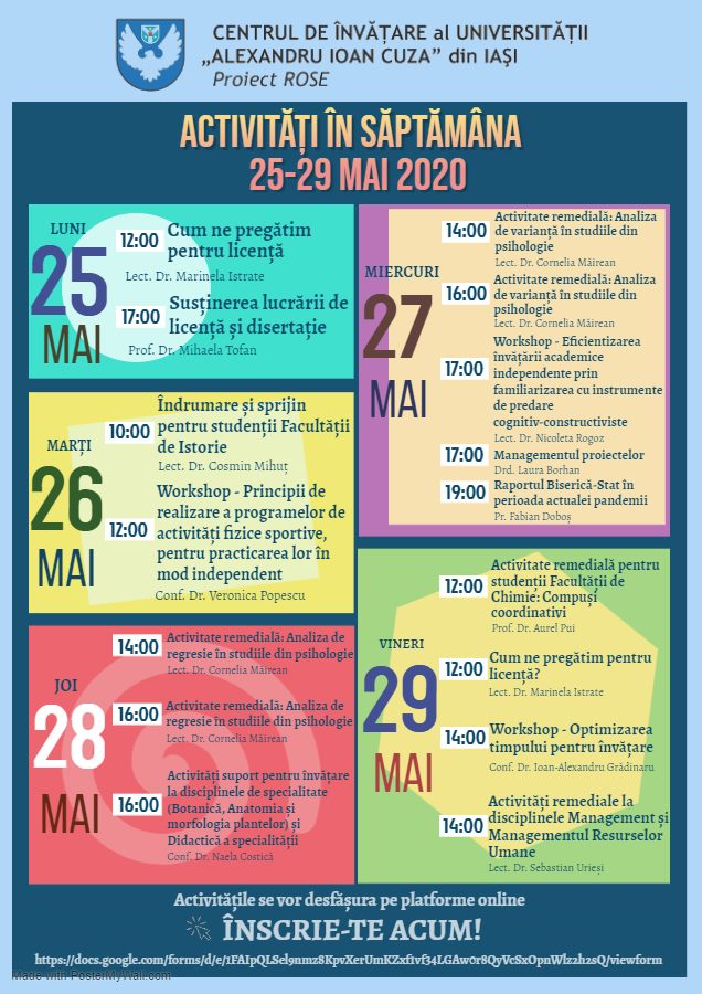 Activităţi în săptămâna 25-29 mai 2020